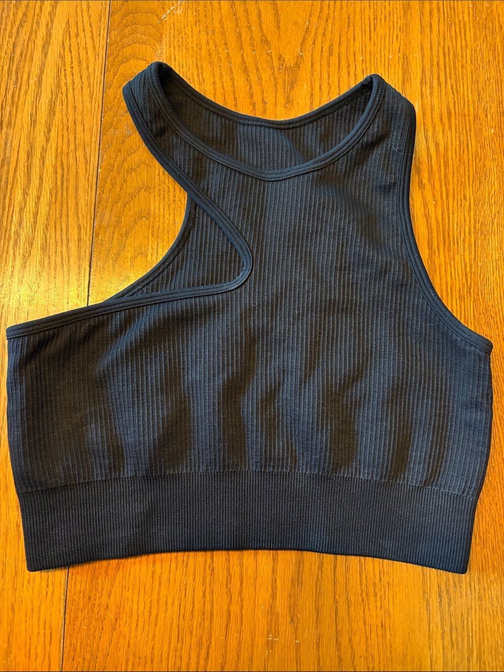 (5/$20) Ribbed Asymmetric Black Sports Bralette